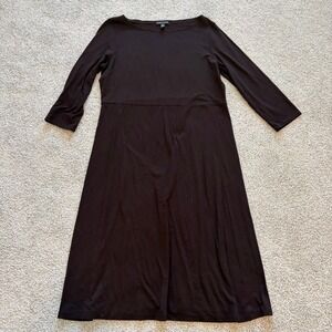 Eileen Fisher Jersey Knit Midi Dress Womens S Black 1/2‎ Sleeve Casual Stretch